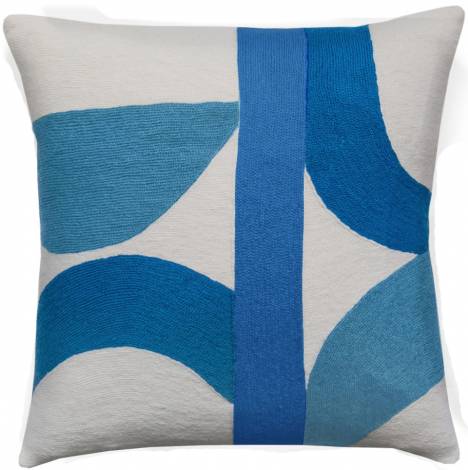 Judy Ross Textiles Hand-Embroidered Chain Stitch Eclipse Throw Pillow cream/marine/sky blue